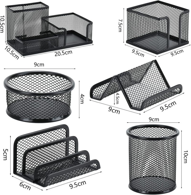 X spring Mesh Desk Organizer Set, 6 Piece Desk Organizer Set, Metal Office Supplies Organizer, Desk Accessories Set For Pens, Paper Clips, Sticky Notes, Small Object Storage - Image 4