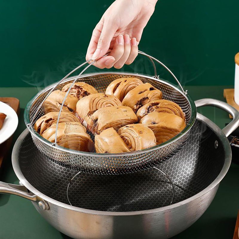 GABANIZ GABANIZ Steamer Basket for Steaming Vegetable Dumplings, Multiple Use as Rice Pasta Fruit Washer, Stainless Steel Food Steamer Basket with Handle and Base Leg  - Image 1