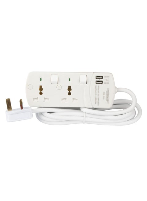 Extension 2G/3M + 2 USB TPB 2AU Universal Socket With Individual Switches & Indicators Terminator