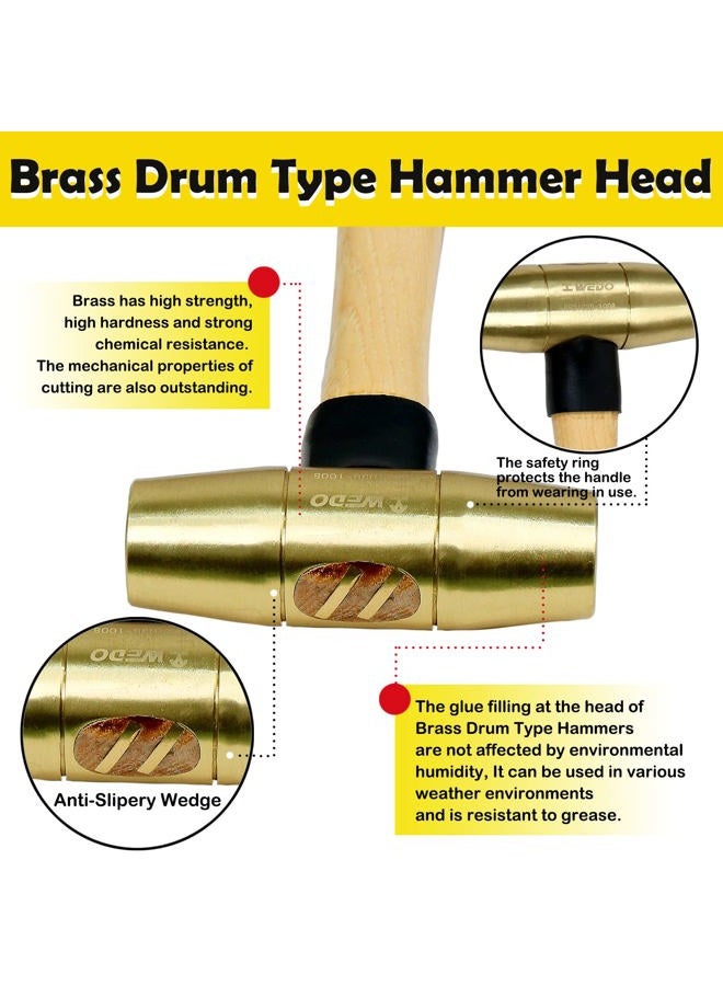 WEDO Brass Hammer 1-1/2lb,Wooden Hammer,Sledge Hammer,Solid Brass Mallet Hammer,Wooden Hammer Handle,Length 320mm,Die-Forged, Corrosion Resistant, DIN Standard - Image 3