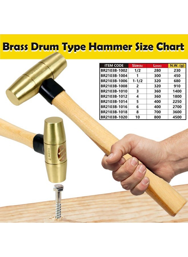 WEDO Brass Hammer 1-1/2lb,Wooden Hammer,Sledge Hammer,Solid Brass Mallet Hammer,Wooden Hammer Handle,Length 320mm,Die-Forged, Corrosion Resistant, DIN Standard - Image 2
