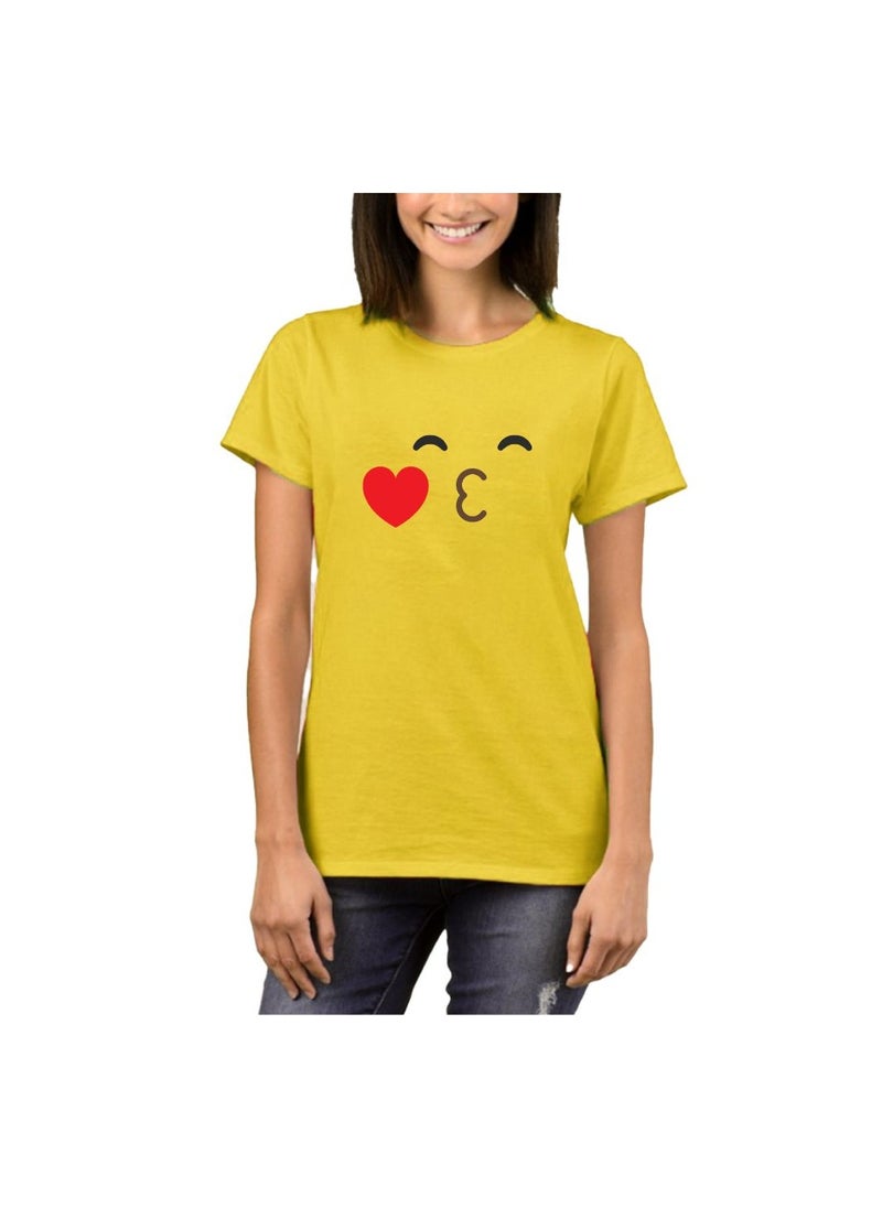 PRINTSHOP4ME - Adult Yellow Smiley Face T-Shirt Unisex Round Neck Short Sleeve Cotton T-Shirt-Soft And Comfortable Tshirt - Image 1
