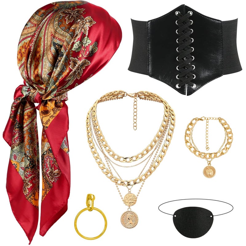 CICOCI Men Pirate Costume Accessories Set for Women Pirate Hat Head Scarf Corset Belt Dress Accessories - Image 2