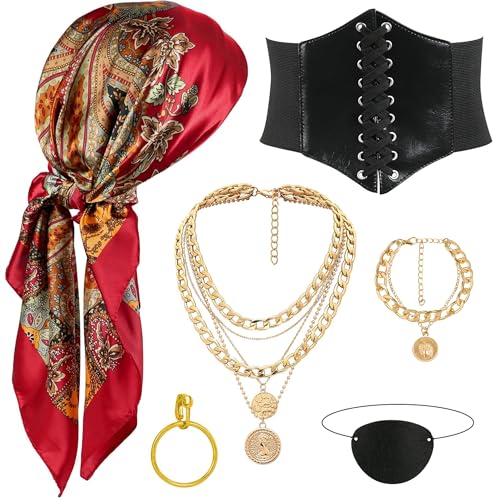 CICOCI Men Pirate Costume Accessories Set for Women Pirate Hat Head Scarf Corset Belt Dress Accessories - Image 1