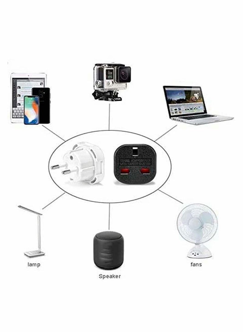 Travel Plug Adapter UK to EU Universal Charger Black - Image 2