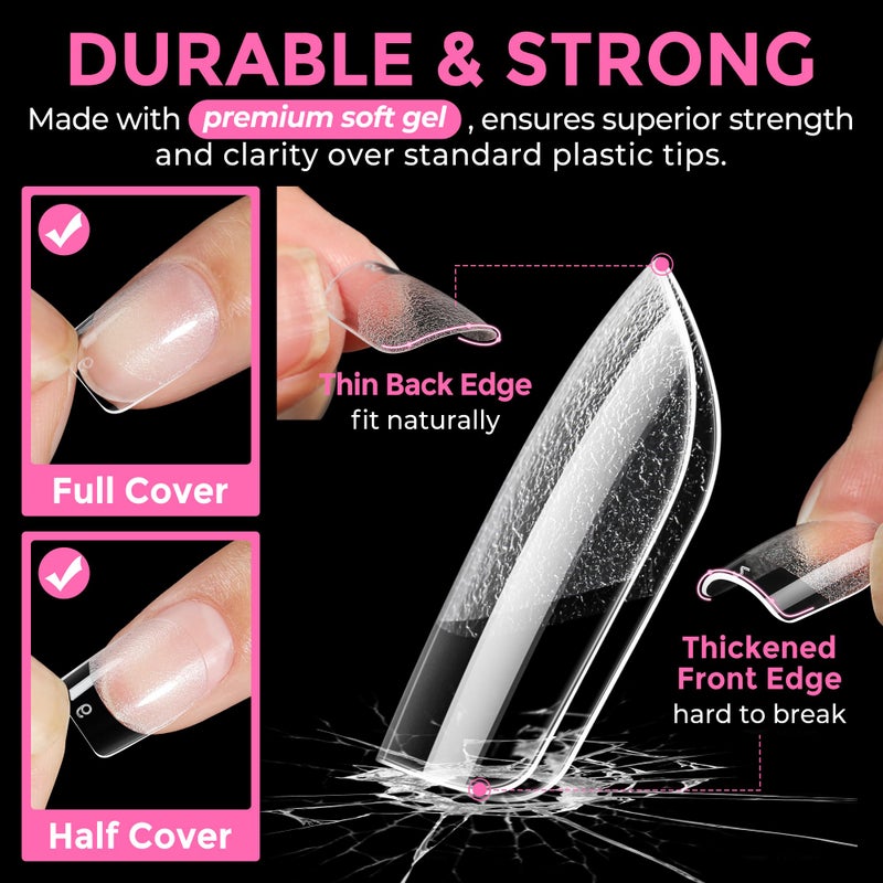 UNA GELLA Extra Short Square Nail Tips XS 216pcs Pre-Shape Extra Short Square Press on Nails Gel Tips Full Cover Acrylic Nails False Nails for DIY Salon 12 Sizes - Image 5