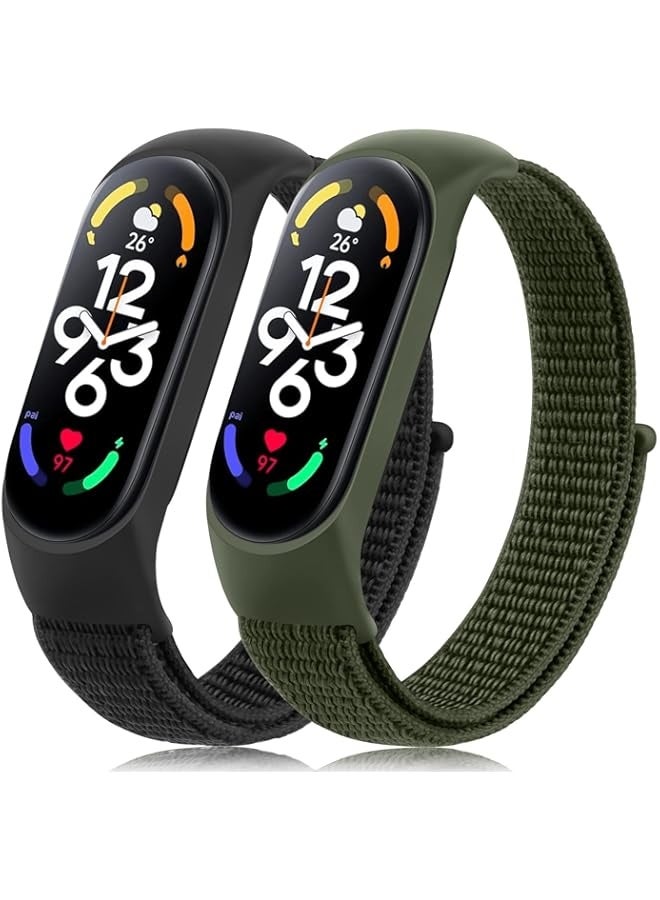 2 Pack Nylon Strap Compatible with Mi Band 7 6 5 &Amazfit Band 5 Soft Breathable Comfortable Adjustable Colorful Sports Replacement Band for Mi Band 7 6 5 (NFC) for Men Women - Image 1