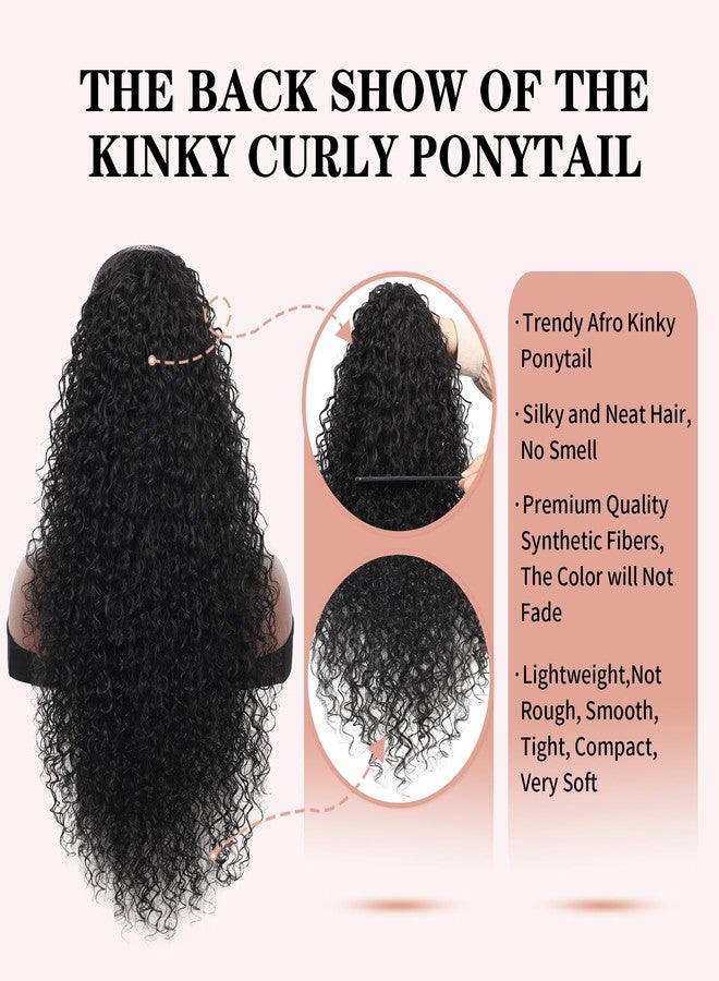 Lexqui Drawstring Ponytail Extension for Black Women Deep Curly Ponytail Extension Synthetic Mixed with Human Hair Hairpieces Natural Afro Kinky Curly Pony Tail for Daily Wear ，Off Black 27.5 inches - Image 4