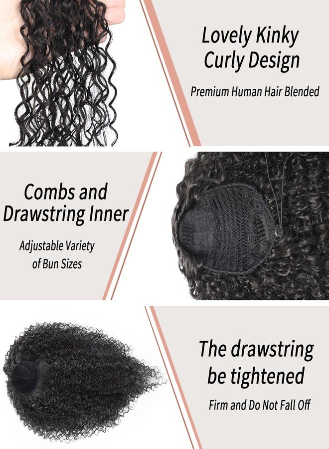 Lexqui Drawstring Ponytail Extension for Black Women Deep Curly Ponytail Extension Synthetic Mixed with Human Hair Hairpieces Natural Afro Kinky Curly Pony Tail for Daily Wear ，Off Black 27.5 inches - Image 2