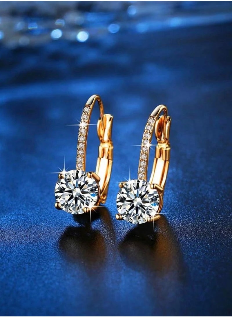 Dangle Charms Trendy Gold Plated Earrings For Women Inlaid With Zirconia  - Image 2