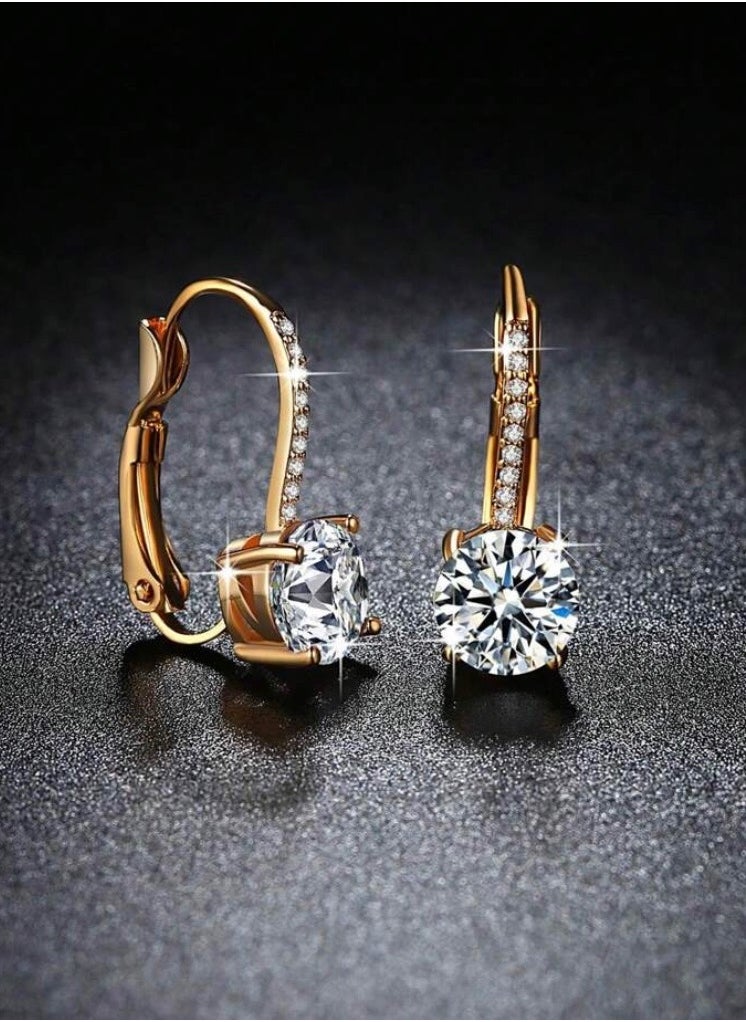 Dangle Charms Trendy Gold Plated Earrings For Women Inlaid With Zirconia  - Image 3