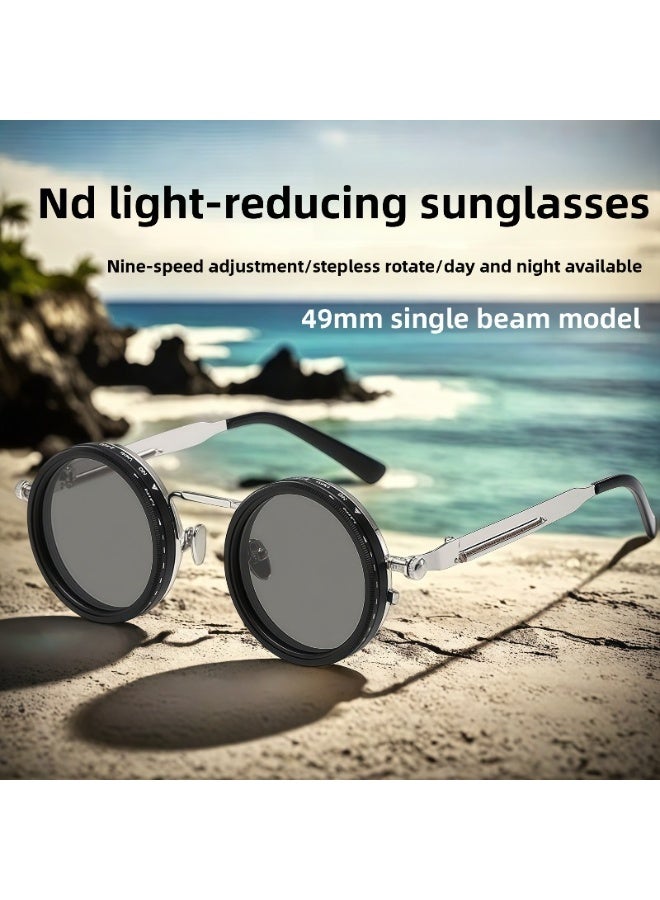 Unisex Round Frame Polarized Sunglasses with Adjustable ND2-400 Filter & UV380 Protection - Image 2