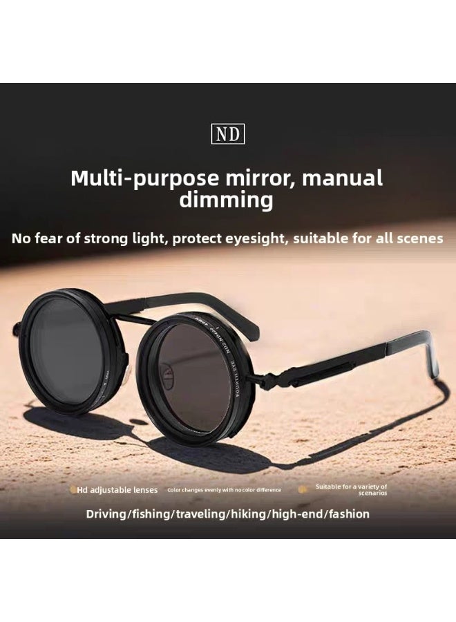 Unisex Round Frame Polarized Sunglasses with Adjustable ND2-400 Filter & UV380 Protection - Image 3
