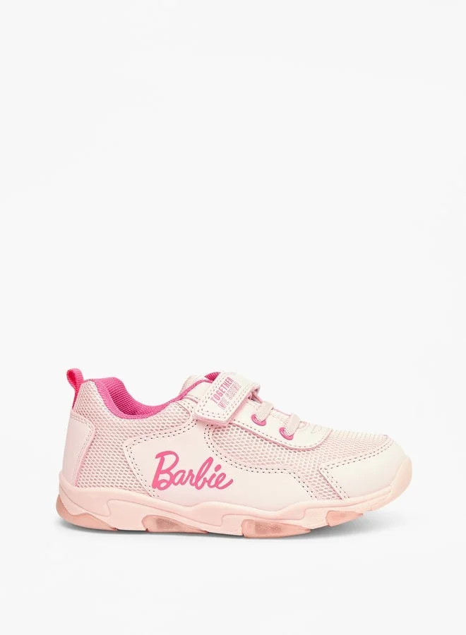 Barbie Logo Print Sneakers with Hook and Loop Closure