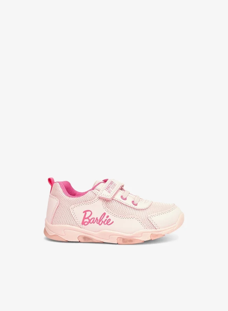 Barbie Logo Print Sneakers with Hook and Loop Closure