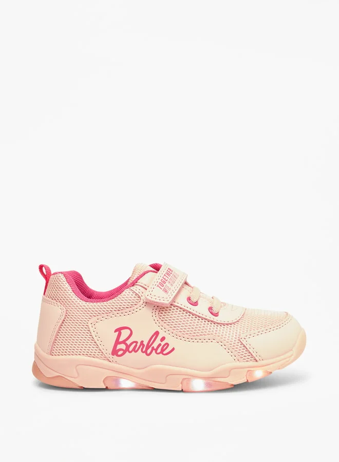 Barbie Logo Print Sneakers with Hook and Loop Closure