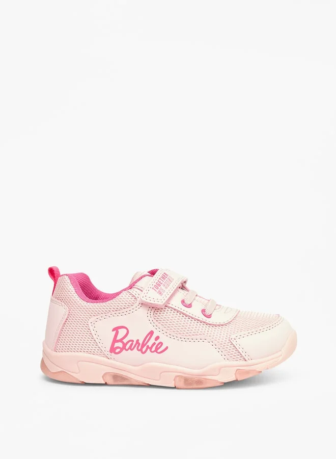 Barbie Logo Print Sneakers with Hook and Loop Closure