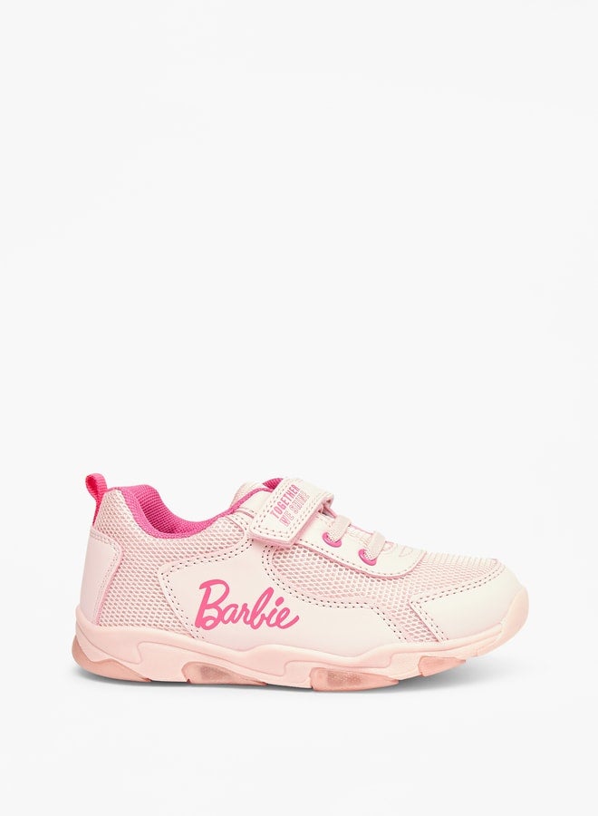 Barbie Logo Print Sneakers with Hook and Loop Closure - Image 3
