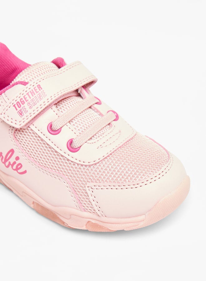 Barbie Logo Print Sneakers with Hook and Loop Closure - Image 4