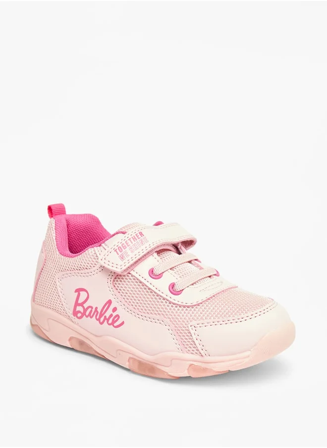 باربي Logo Print Sneakers with Hook and Loop Closure