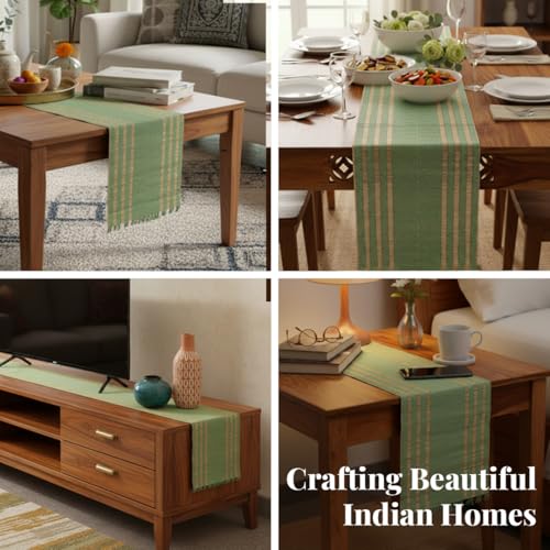 Peepul Tree Handmade Table Runner-4 Seater| Natural Grass Table Runner for Coffee & Centre Table | Non-Slippery | Heat-Resistant |12" x 60"Inch |Aqua Green & Beige | Home Decor Gift Items - Image 3