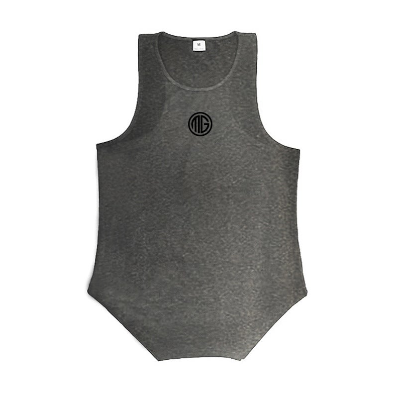 Summer Fitness Vest men's cotton sports sleeveless T-shirt muscle breathable slim basketball round neck training clothes bottoming shirt - Image 1