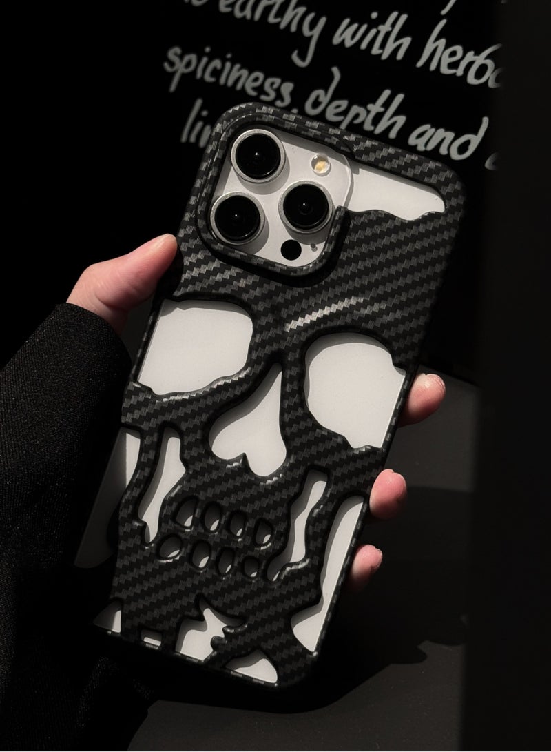 Color Fans Case for iPhone 13 Pro Max Carbon Fiber Skull Case Full Protect Carving Back Cover - Image 1