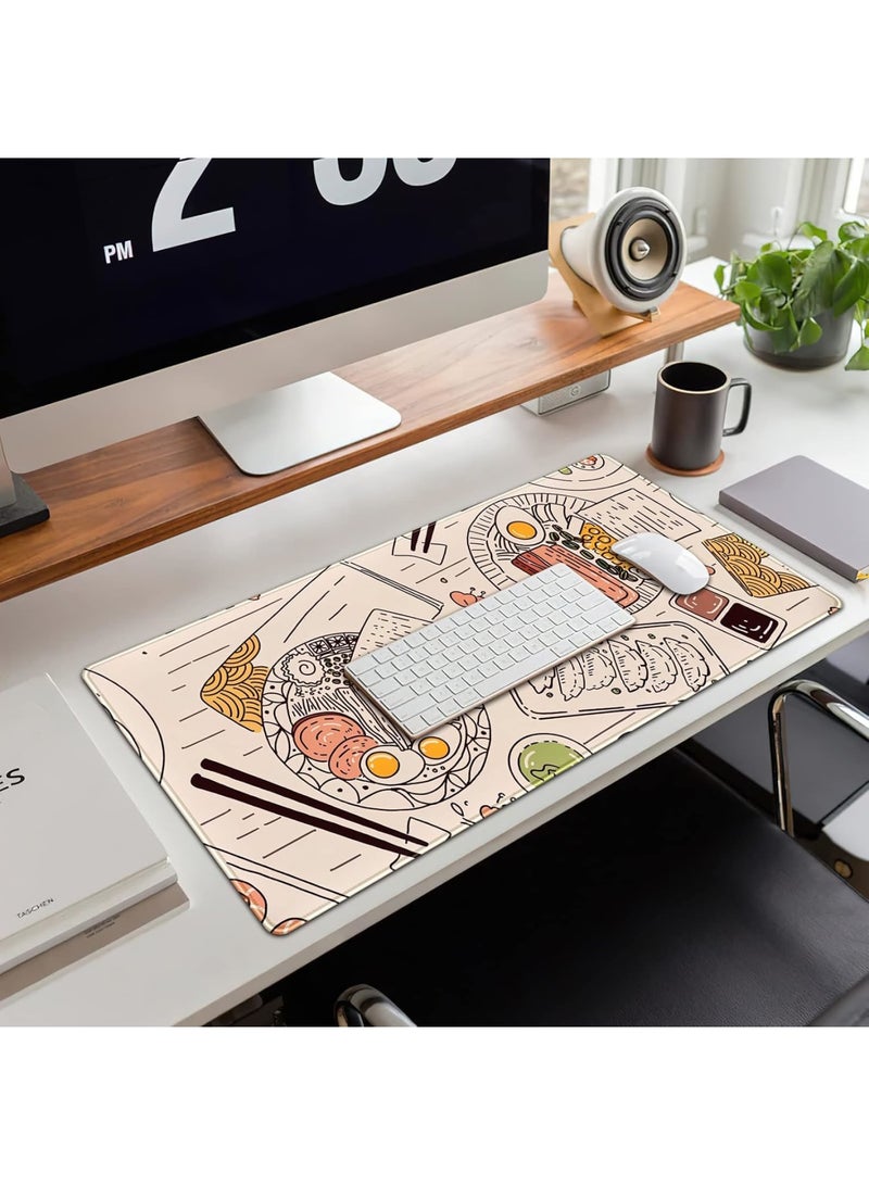 Desk Mat, Japanese Ramen Sushi Gaming Mouse Pad Extended Keyboard Mat, Large Non-Slip Full Desk Mousepad with Stitched Edges for Computer Laptop Office and Home Use, Beige - Image 4
