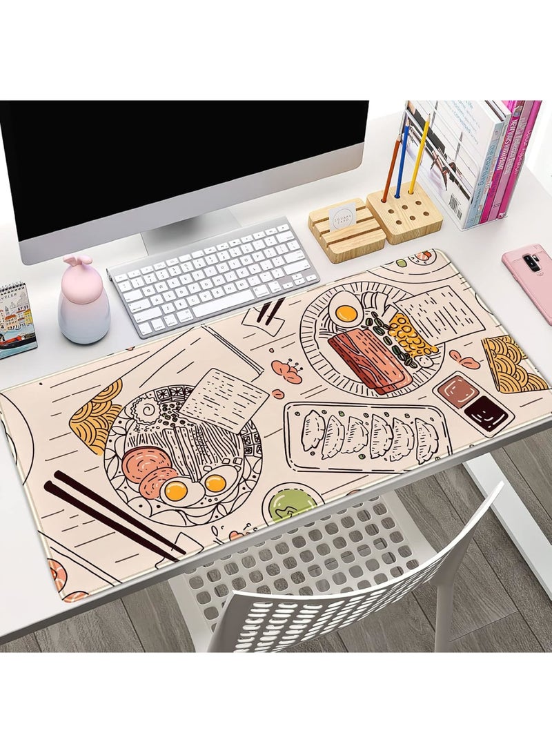 Desk Mat, Japanese Ramen Sushi Gaming Mouse Pad Extended Keyboard Mat, Large Non-Slip Full Desk Mousepad with Stitched Edges for Computer Laptop Office and Home Use, Beige - Image 2