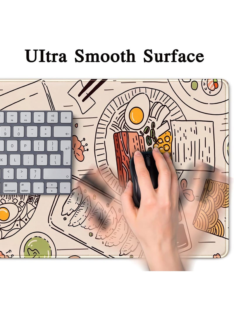 Desk Mat, Japanese Ramen Sushi Gaming Mouse Pad Extended Keyboard Mat, Large Non-Slip Full Desk Mousepad with Stitched Edges for Computer Laptop Office and Home Use, Beige - Image 5