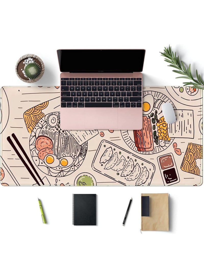 Desk Mat, Japanese Ramen Sushi Gaming Mouse Pad Extended Keyboard Mat, Large Non-Slip Full Desk Mousepad with Stitched Edges for Computer Laptop Office and Home Use, Beige - Image 3