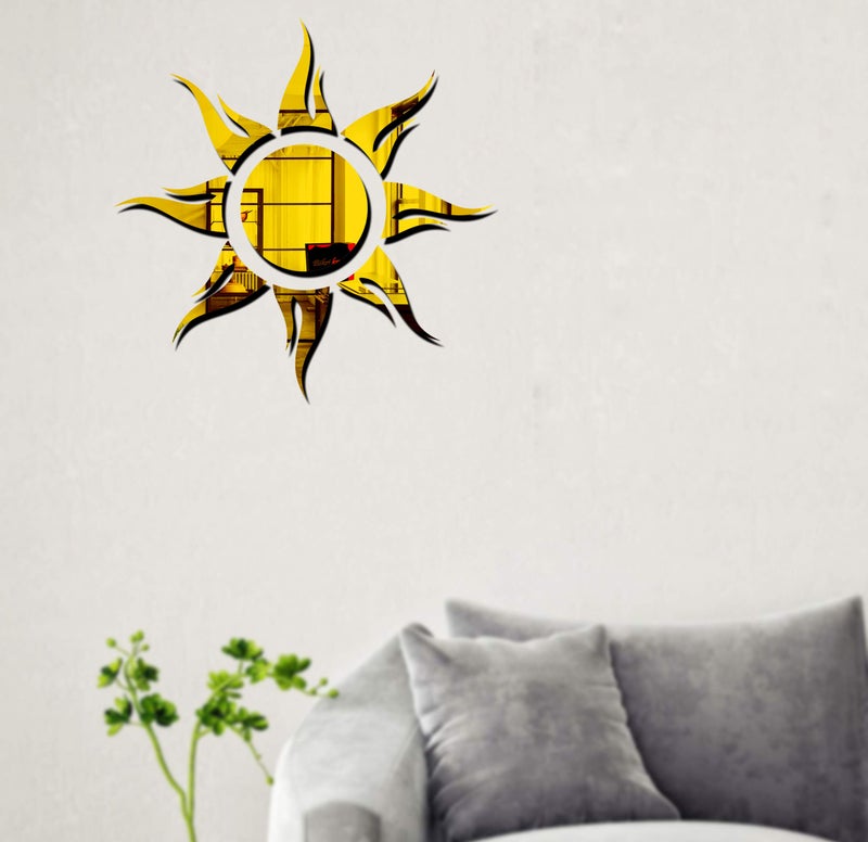 Bikri Kendra Sun Model 3 Golden Mirror Stickers for Wall, Acrylic Mirror Wall Decor Sticker, Wall Mirror Stickers, Acrylic Stickers, Self Adhesive Sticker Wall Stickers for Hall Room, Bedroom - Image 3