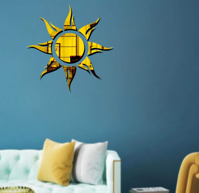 Bikri Kendra Sun Model 3 Golden Mirror Stickers for Wall, Acrylic Mirror Wall Decor Sticker, Wall Mirror Stickers, Acrylic Stickers, Self Adhesive Sticker Wall Stickers for Hall Room, Bedroom - Image 4