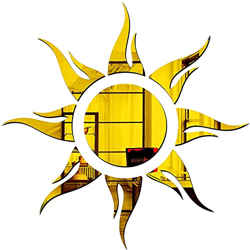 Bikri Kendra Sun Model 3 Golden Mirror Stickers for Wall, Acrylic Mirror Wall Decor Sticker, Wall Mirror Stickers, Acrylic Stickers, Self Adhesive Sticker Wall Stickers for Hall Room, Bedroom - Image 1