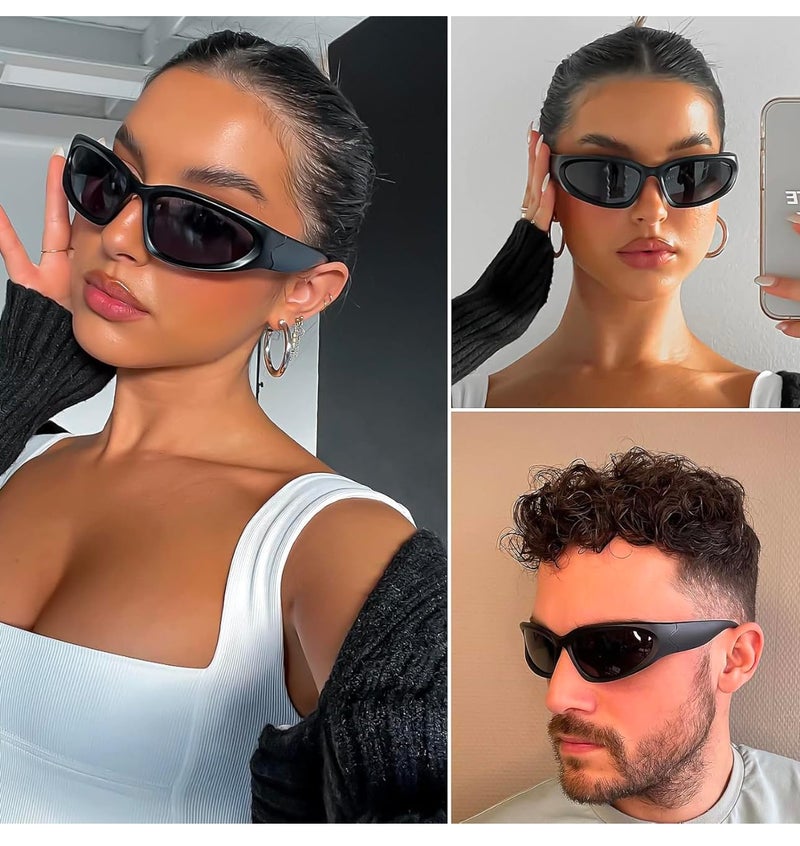IFLASH Wrap Around Fashion Sunglasses for Men Women Trendy Swift Oval Dark Futuristic Sunglasses Shades Glasses Eyeglasses - Image 3