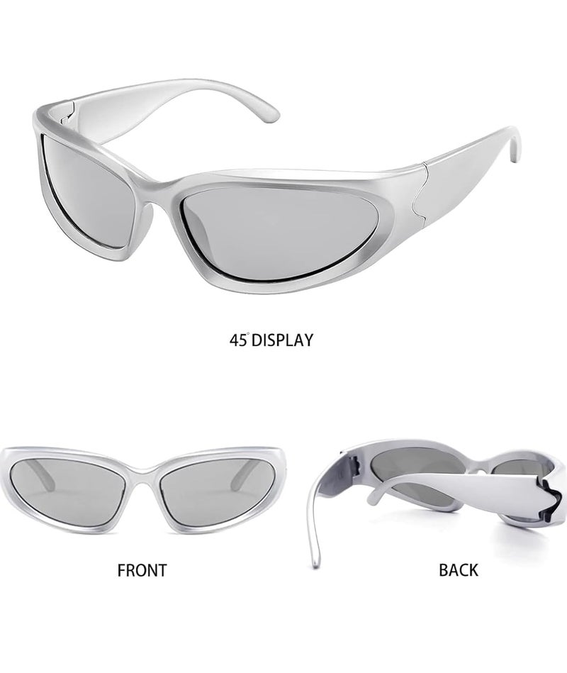 IFLASH Wrap Around Fashion Sunglasses for Men Women Trendy Swift Oval Dark Futuristic Sunglasses Shades Glasses Eyeglasses - Image 4
