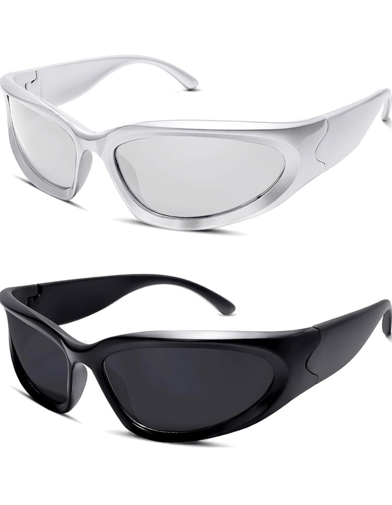 IFLASH Wrap Around Fashion Sunglasses for Men Women Trendy Swift Oval Dark Futuristic Sunglasses Shades Glasses Eyeglasses - Image 1