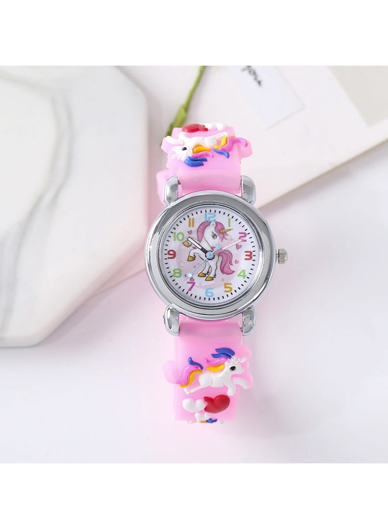 LANGMANNI Fashionable Children's Colorful Cartoon Wrist Watch for Ages 3-14, PVC Strap, Plastic Case, Cute Round Dial with Quartz Movement, Non-Waterproof