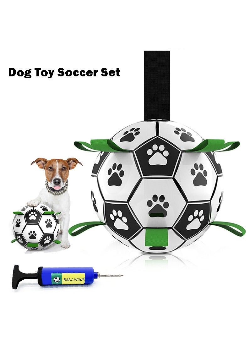 Dog Toys Soccer Ball With Grab Tabs,Dog Balls,Dog Toys Suitable for Dogs Weighing 8-20 Kilograms,White/Black/Green - Image 1