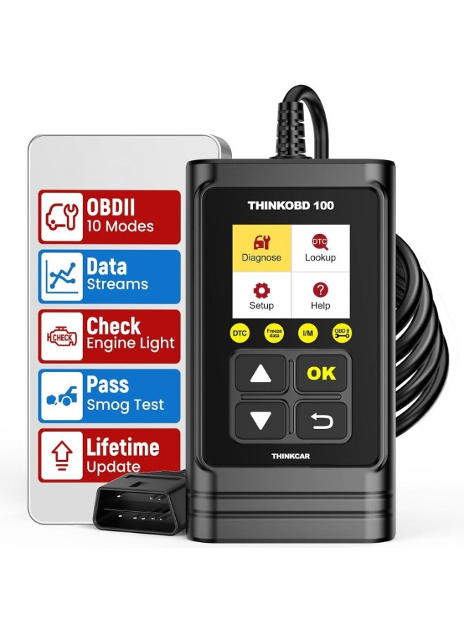 فكر في السيارة جهاز فحص السيارات OBD2، THINKOBD100: قارئ رموز أعطال المحرك المزود بجميع وظائف OBD II، ومستشعر O2، وأداة فحص تشخيصي CAN لجميع السيارات المصنعة منذ عام 1996 - Image 1