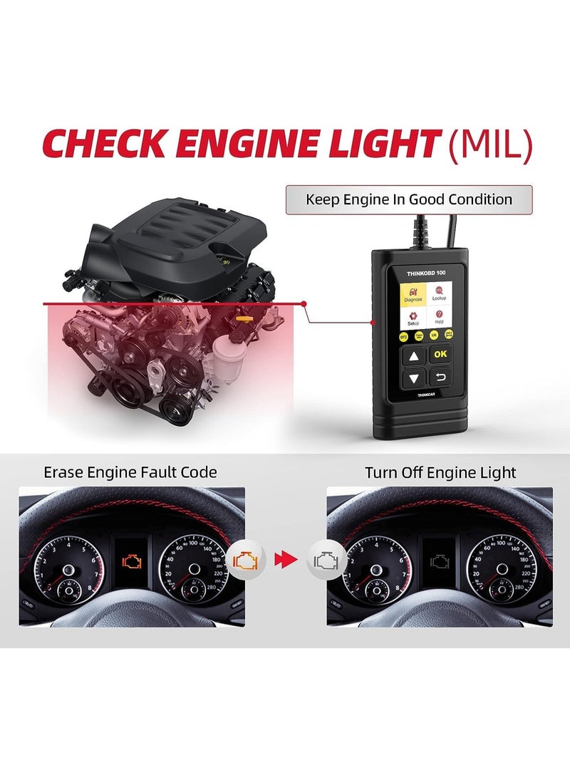 فكر في السيارة جهاز فحص السيارات OBD2، THINKOBD100: قارئ رموز أعطال المحرك المزود بجميع وظائف OBD II، ومستشعر O2، وأداة فحص تشخيصي CAN لجميع السيارات المصنعة منذ عام 1996 - Image 3