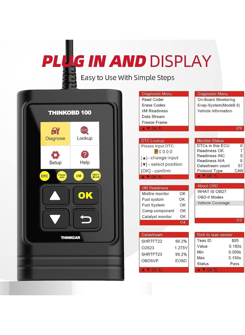 فكر في السيارة جهاز فحص السيارات OBD2، THINKOBD100: قارئ رموز أعطال المحرك المزود بجميع وظائف OBD II، ومستشعر O2، وأداة فحص تشخيصي CAN لجميع السيارات المصنعة منذ عام 1996 - Image 5
