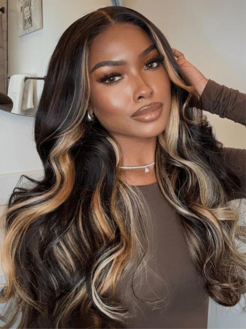 UNICE Bye Bye Knots Glueless Wig 7x5 Pre Cut Lace Front Wigs Butterscotch Highlights Brown Loose Wave Human Hair Put on and Go Wig Pre Plucked Bleached Invisible Knots 150 Density 18 Inch - Image 2