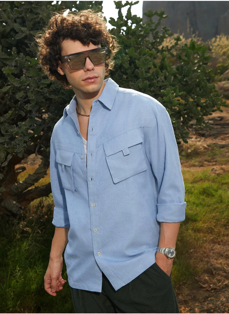 كامبوس سوترا Men's Powder Blue Modular-Utility Oversized Shirt