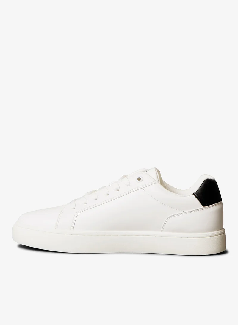 Calvin Klein Jeans Bright White/Black Leather Sneakers for Men | Best Price UAE