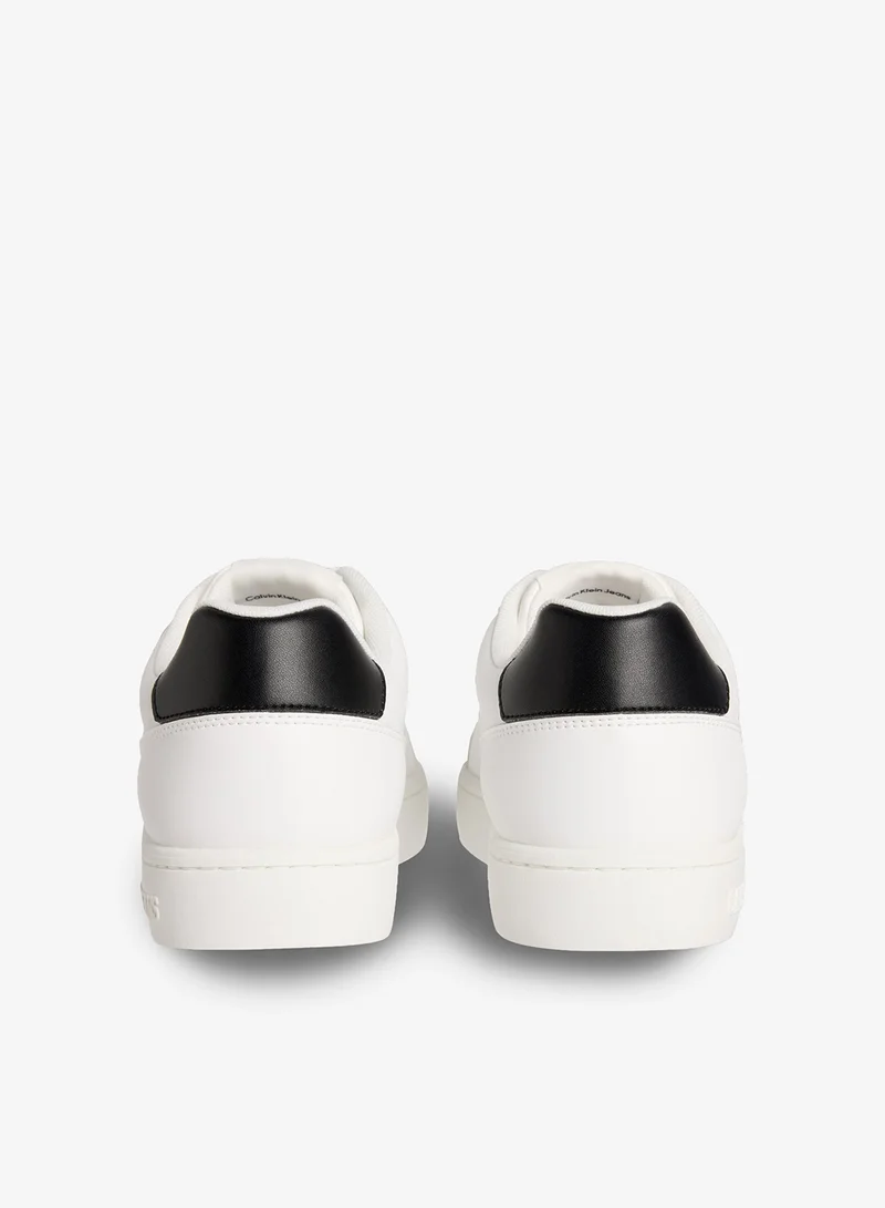 Calvin Klein Jeans Bright White/Black Leather Sneakers for Men | Best Price UAE