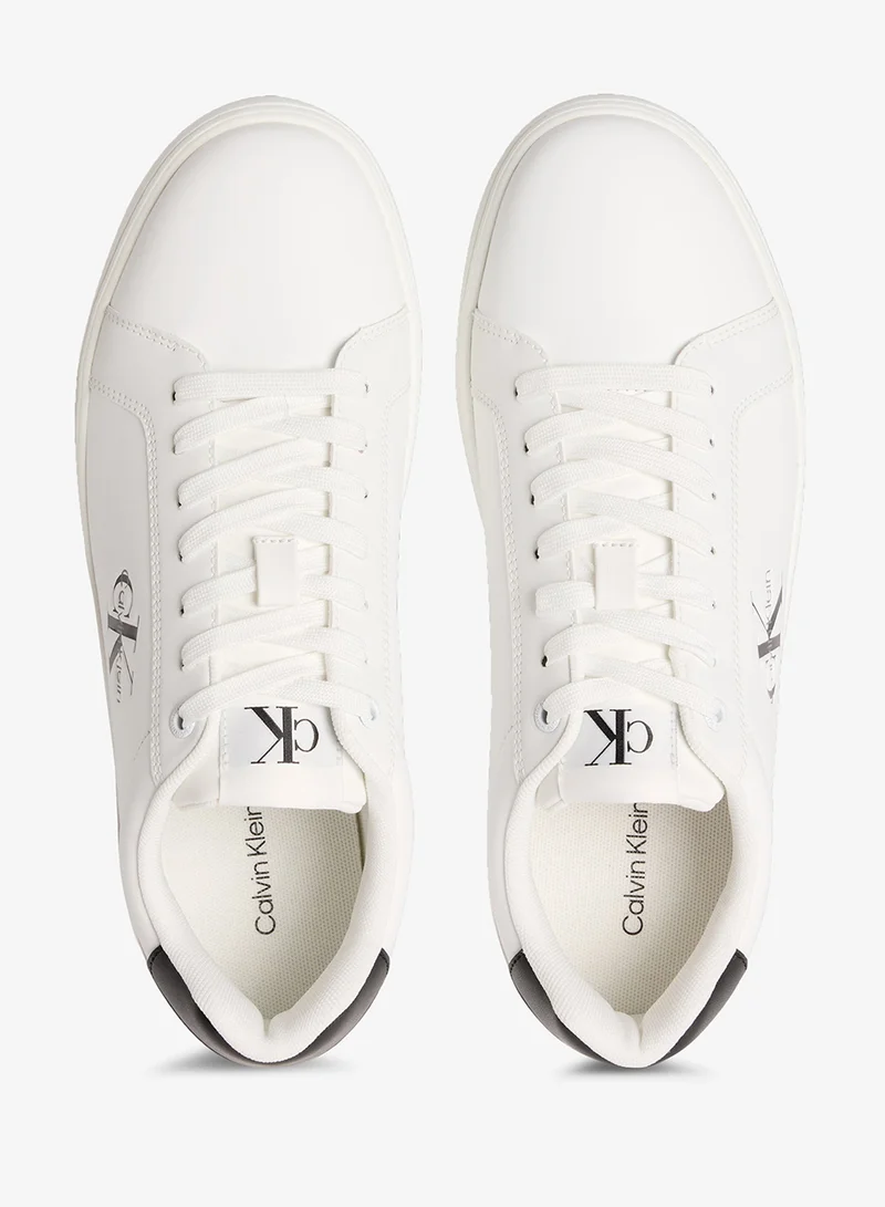 Calvin Klein Jeans Bright White/Black Leather Sneakers for Men | Best Price UAE