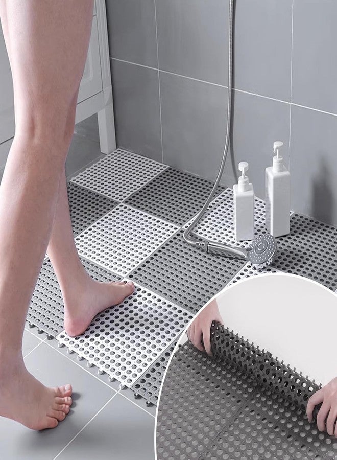 Lifera Non-Slip PVC Interlocking Bathroom Floor Mat Tiles | Anti-Skid Drainage Shower Mat | Easy Install & Cut-to-Fit Modular Flooring | Quick Dry, Washable & Durable | 30 x 30 cm Tiles-White and Grey (10) - Image 1