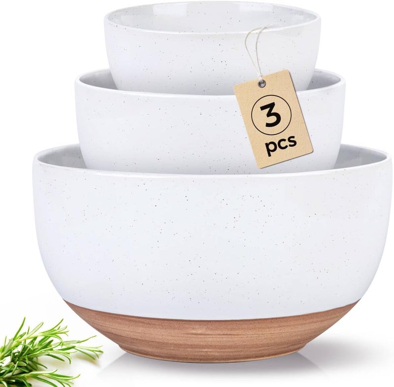 AmorArc Ceramic Mixing Bowls|Nesting Bowls Set of 3|Stoneware Serving Bowls with Rustic Terracotta Underside for Mixing,Cooking,Baking,Salad,Soup| Microwave & Dishwasher Safe 4.6/2.8/1.3 Qt（3pcs - Image 1