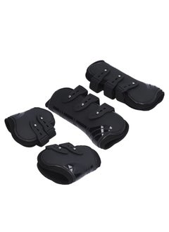 4Pcs Black Horse Tendon Boots,Open Front Hind Horse Leg Brace Guard Boots Shock Absorbing Horse Support Boots For Jumping Trail Riding And Turnout